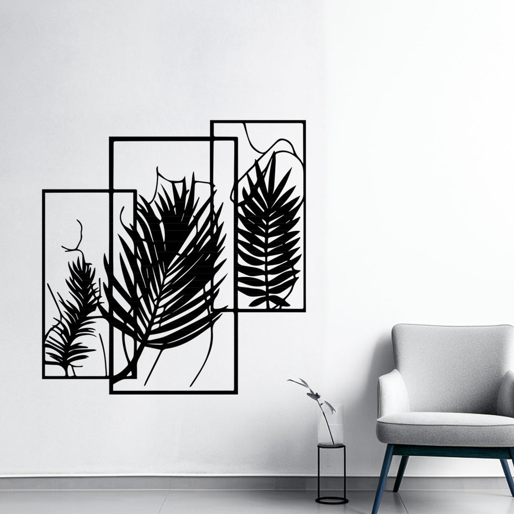 Tropical Palm Metal Leaf – Trio Frame Wall Art
